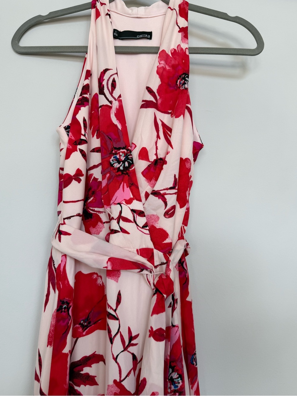 Chetta B Pale Pink Maxi Dress with Red-rose Floral Print - Picture 3 of 4
